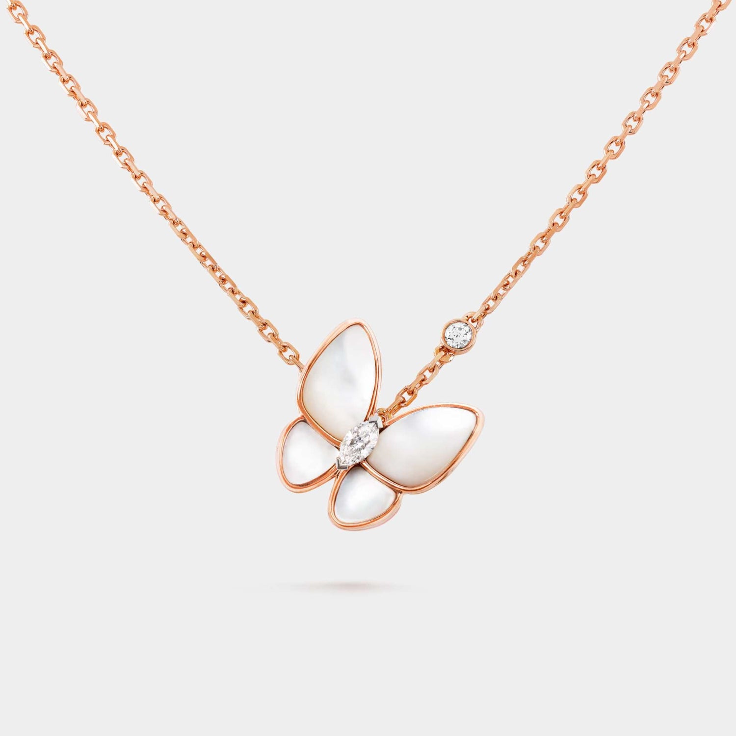 Two Butterfly Pendant in Rose Gold Diamond &amp; Pearl