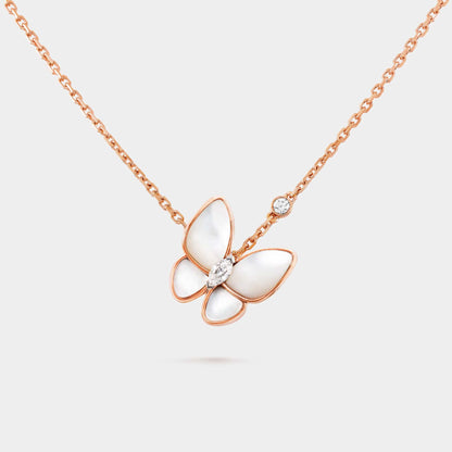 Two Butterfly Pendant in Rose Gold Diamond &amp; Pearl