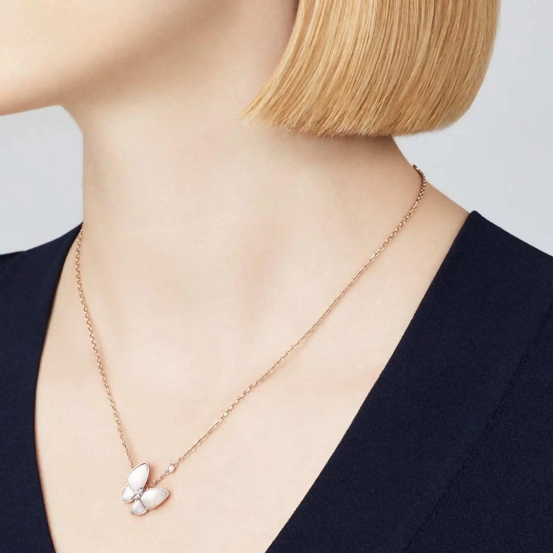 Two Butterfly Pendant in Rose Gold Diamond &amp; Pearl