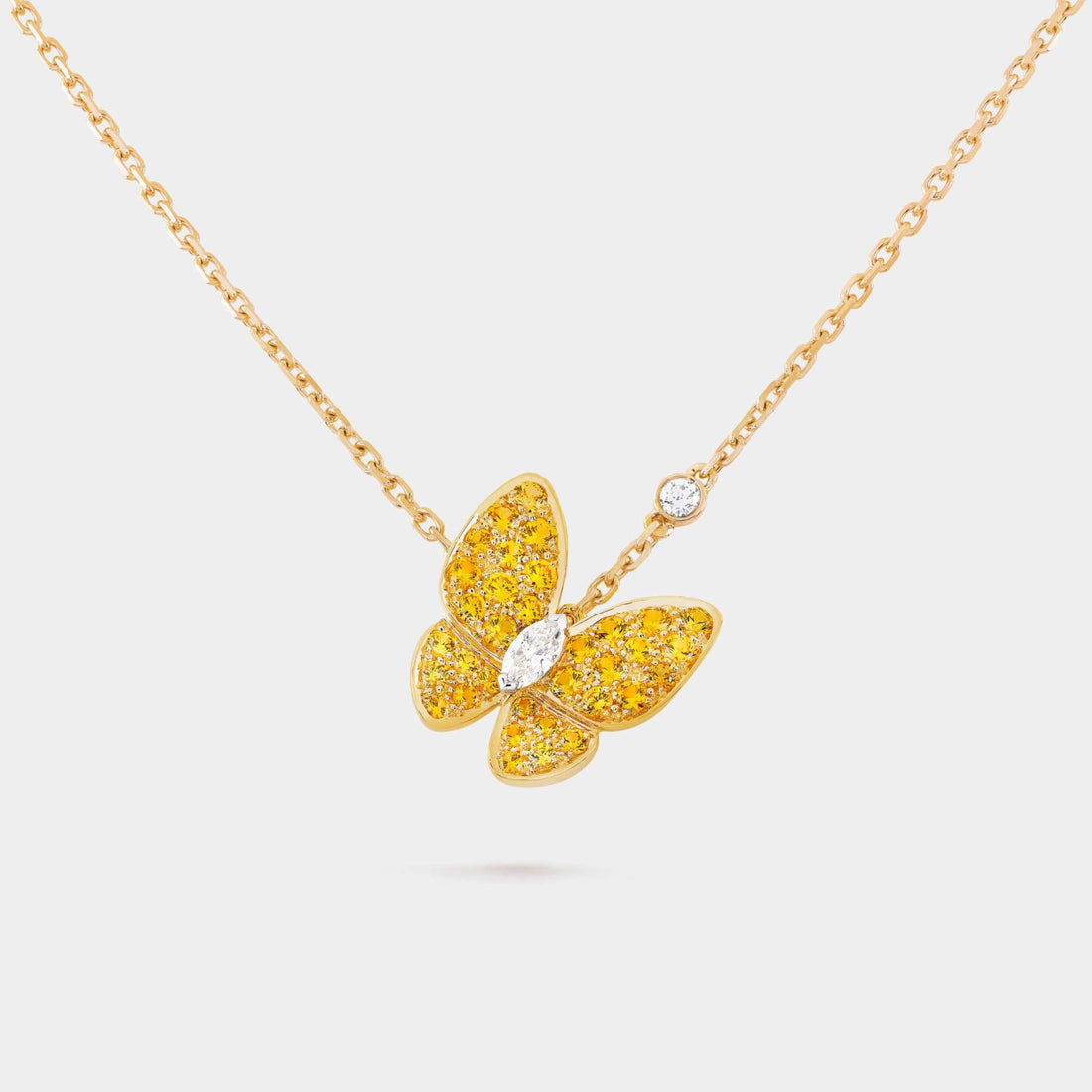 Two Butterfly Pendant Yellow Gold Diamond Sapphire
