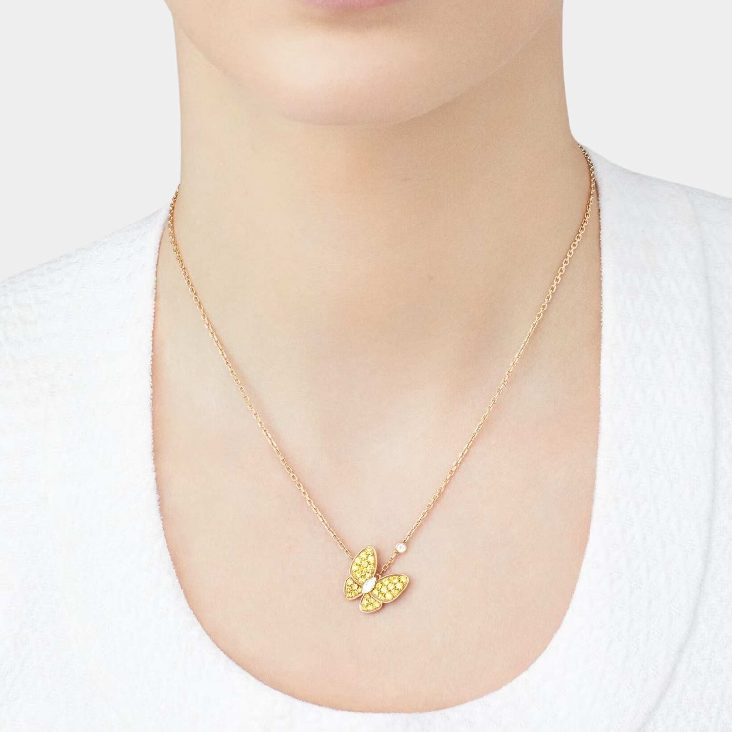 Two Butterfly Pendant Yellow Gold Diamond Sapphire