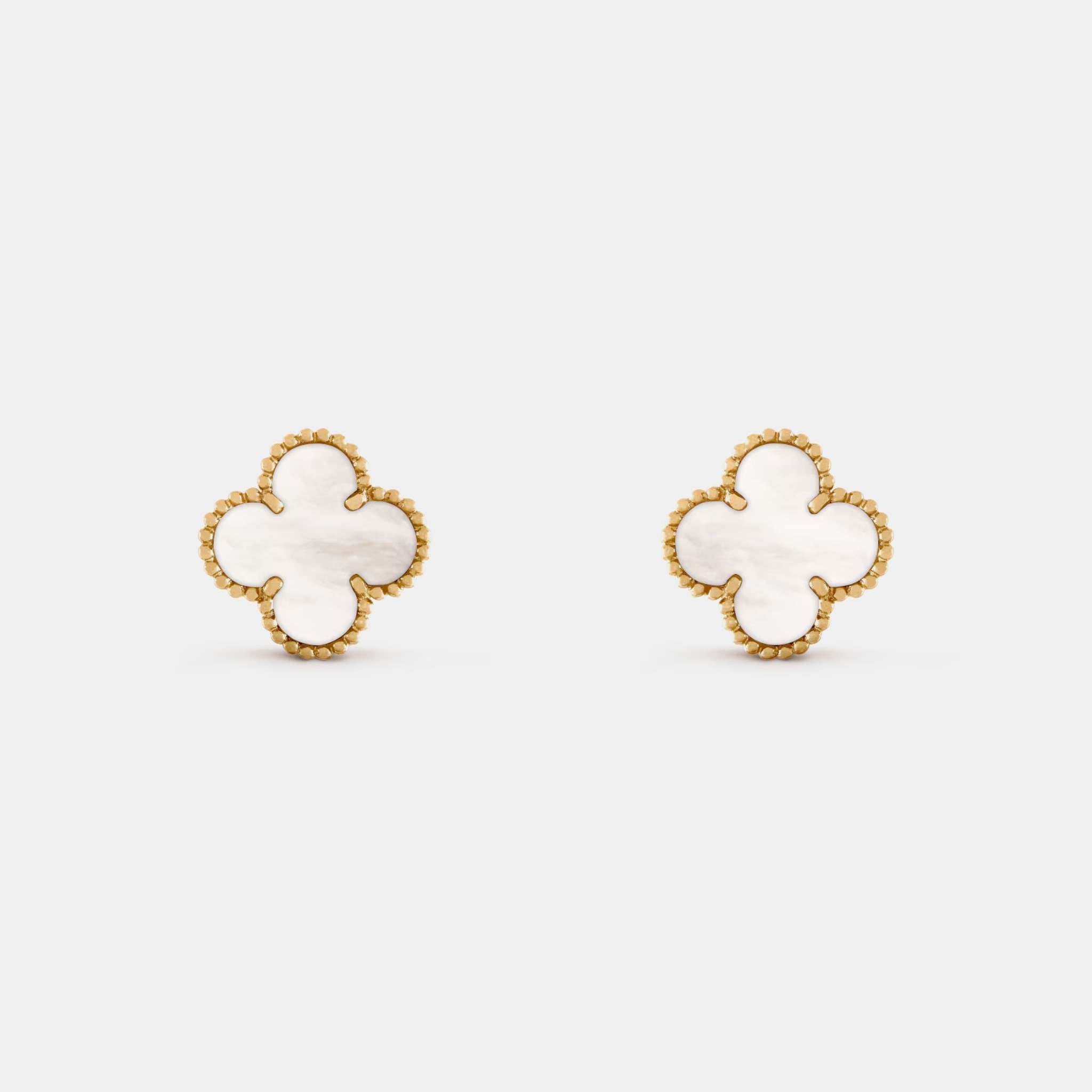 Vintage Alhambra Earrings Gold Mother Of Pearl
