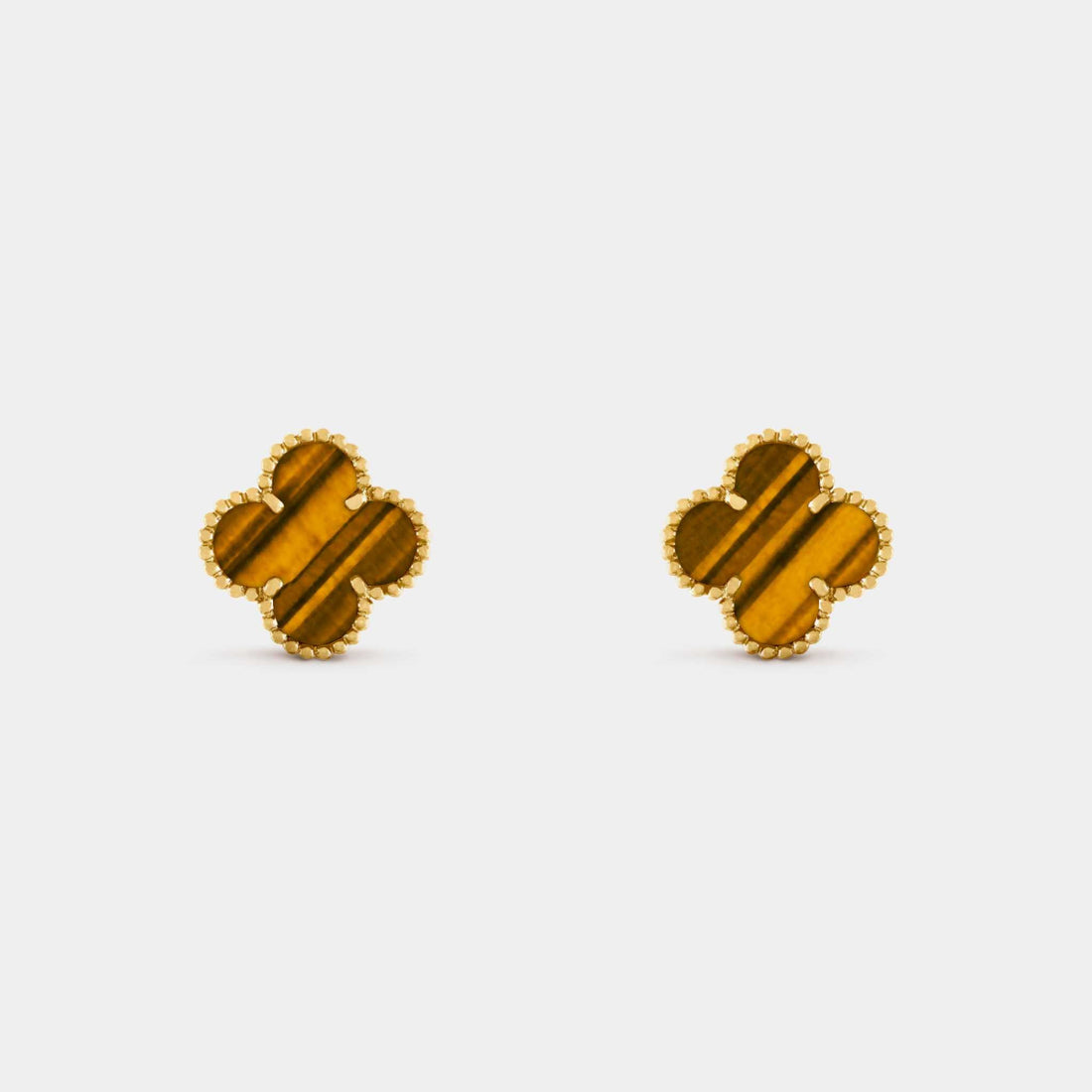 Vintage Alhambra Earrings Yellow Gold Tiger Eye
