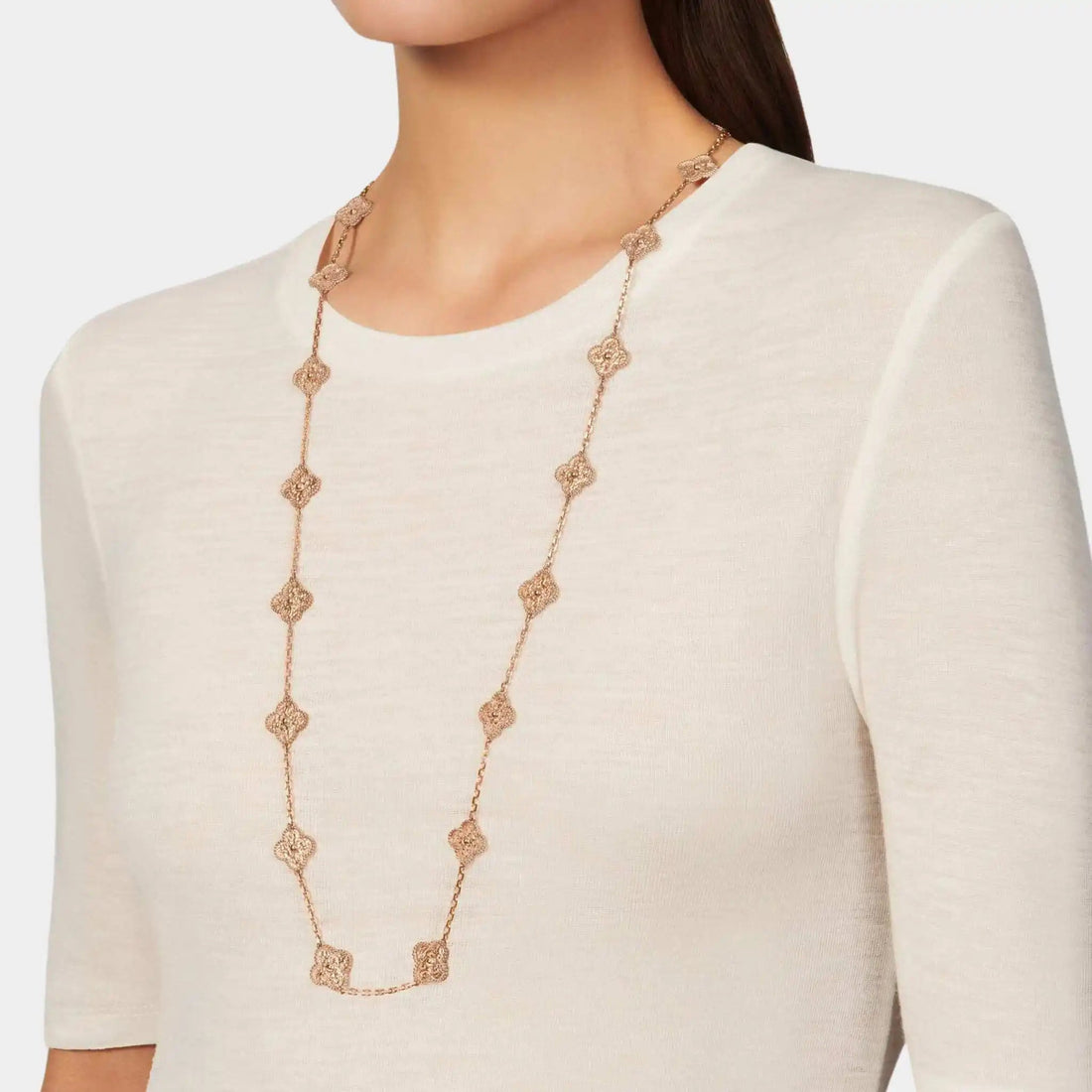 Vintage Alhambra Long Necklace 20 Motifs in Rose Gold