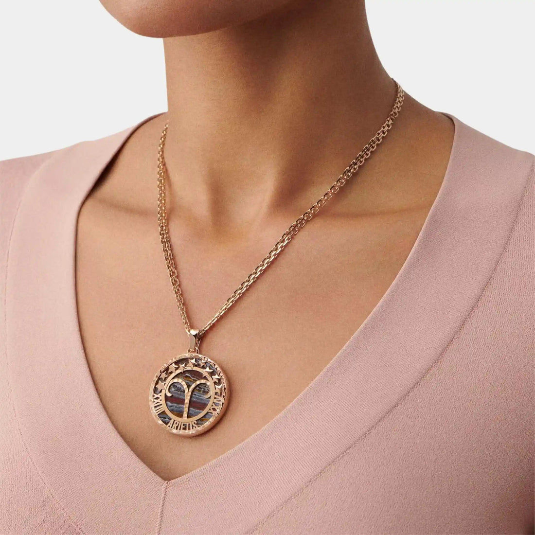 Zodiaque Arietis Long Necklace in Rose Gold &amp; Iron Eye