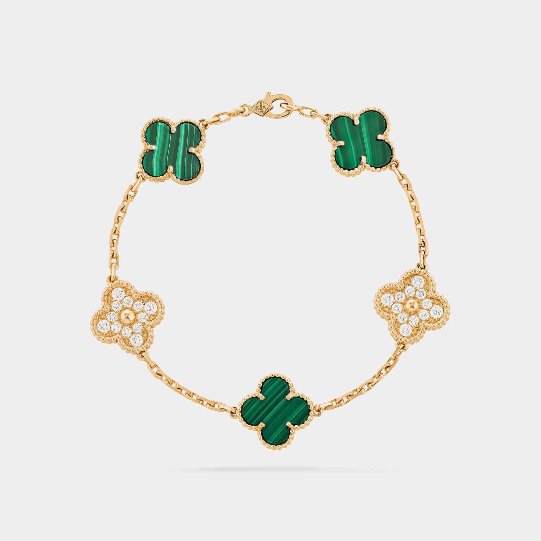 Alhambra Gold Motifs Bracelet Diamond Malachite
