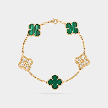 Alhambra Gold Motifs Bracelet Diamond Malachite