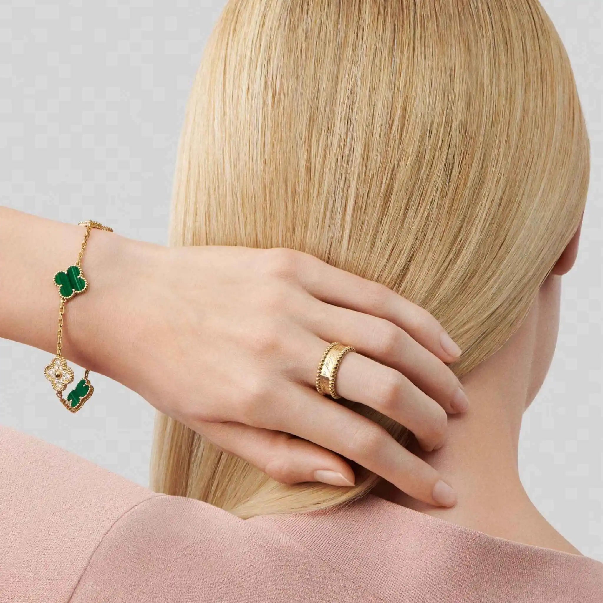Alhambra Gold Motifs Bracelet Diamond Malachite