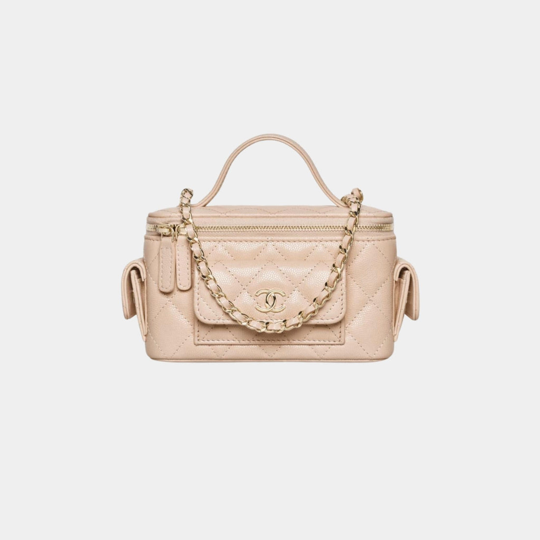 Vanity with Chain in Grained Shiny Calfskin and Gold Tone