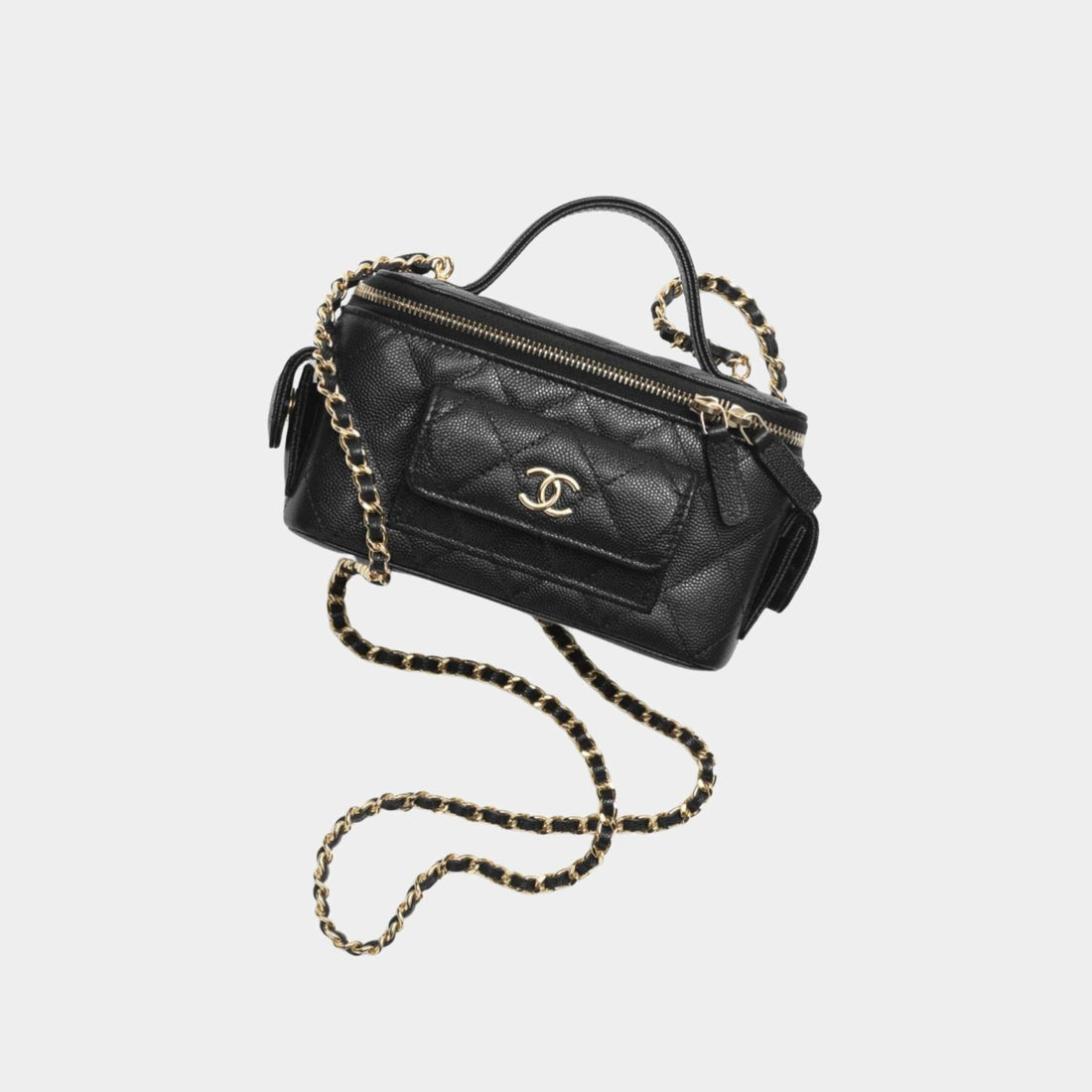 Vanity with Chain in Grained Shiny Calfskin and Gold Tone