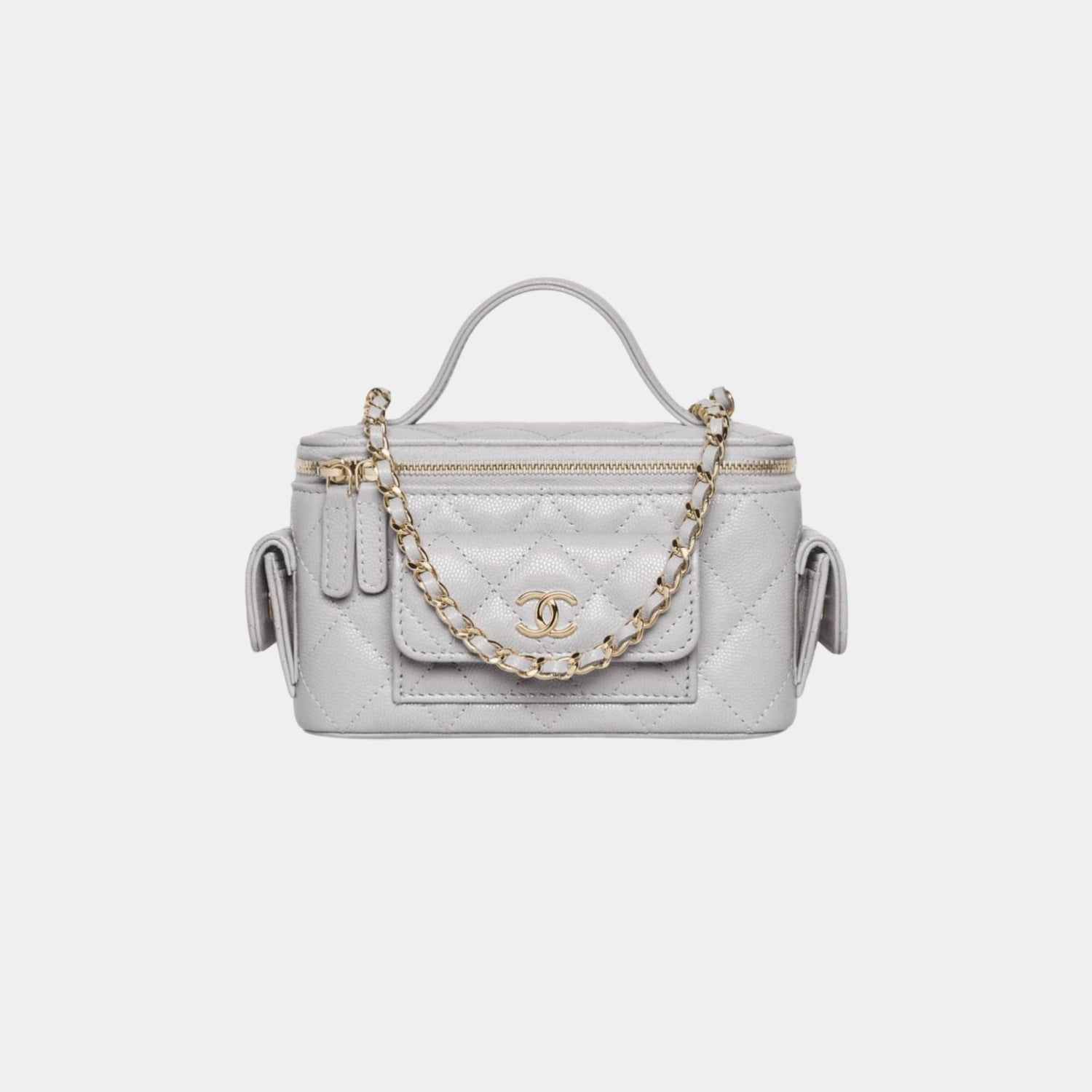 Vanity with Chain in Grained Shiny Calfskin and Gold Tone