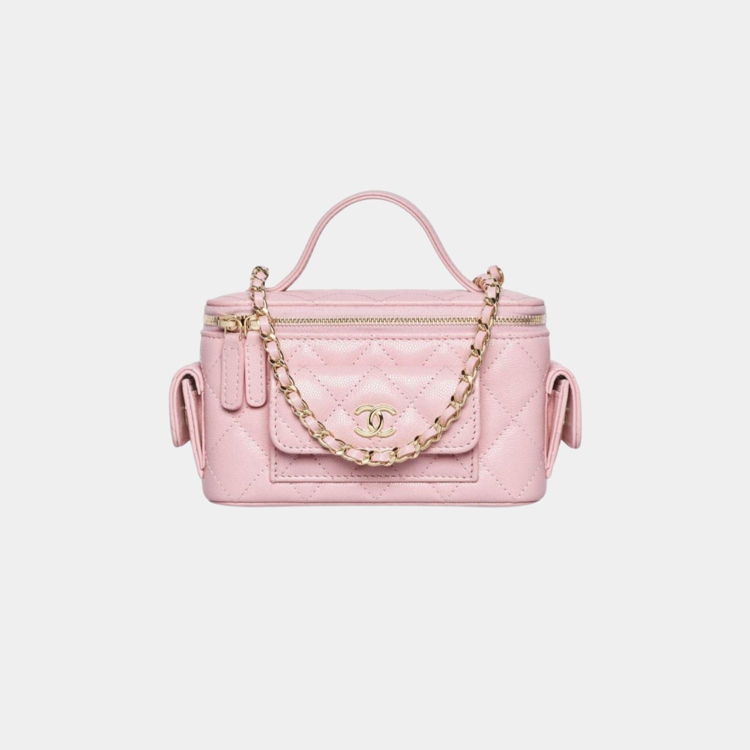 Vanity with Chain in Grained Shiny Calfskin and Gold Tone