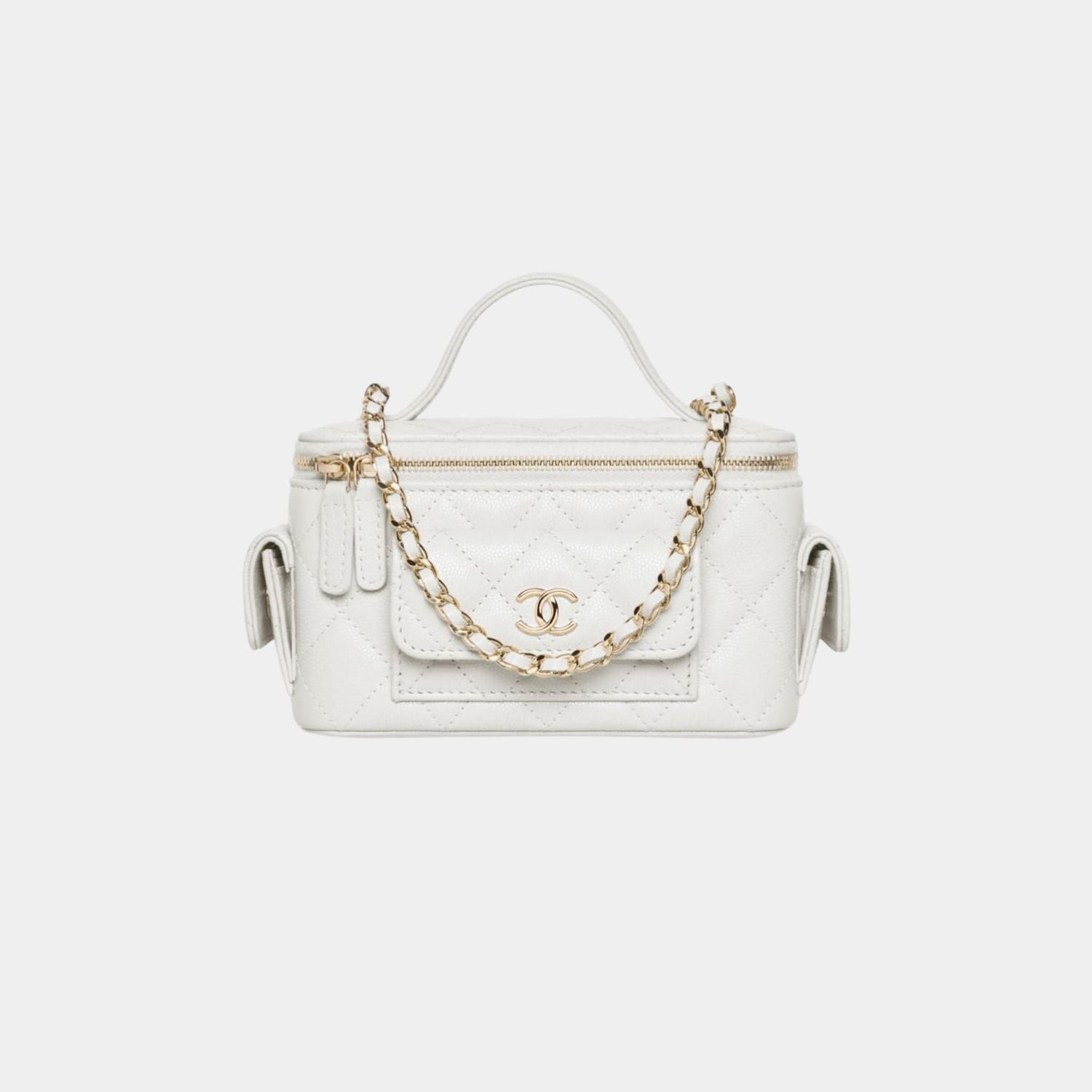 Vanity with Chain in Grained Shiny Calfskin and Gold Tone