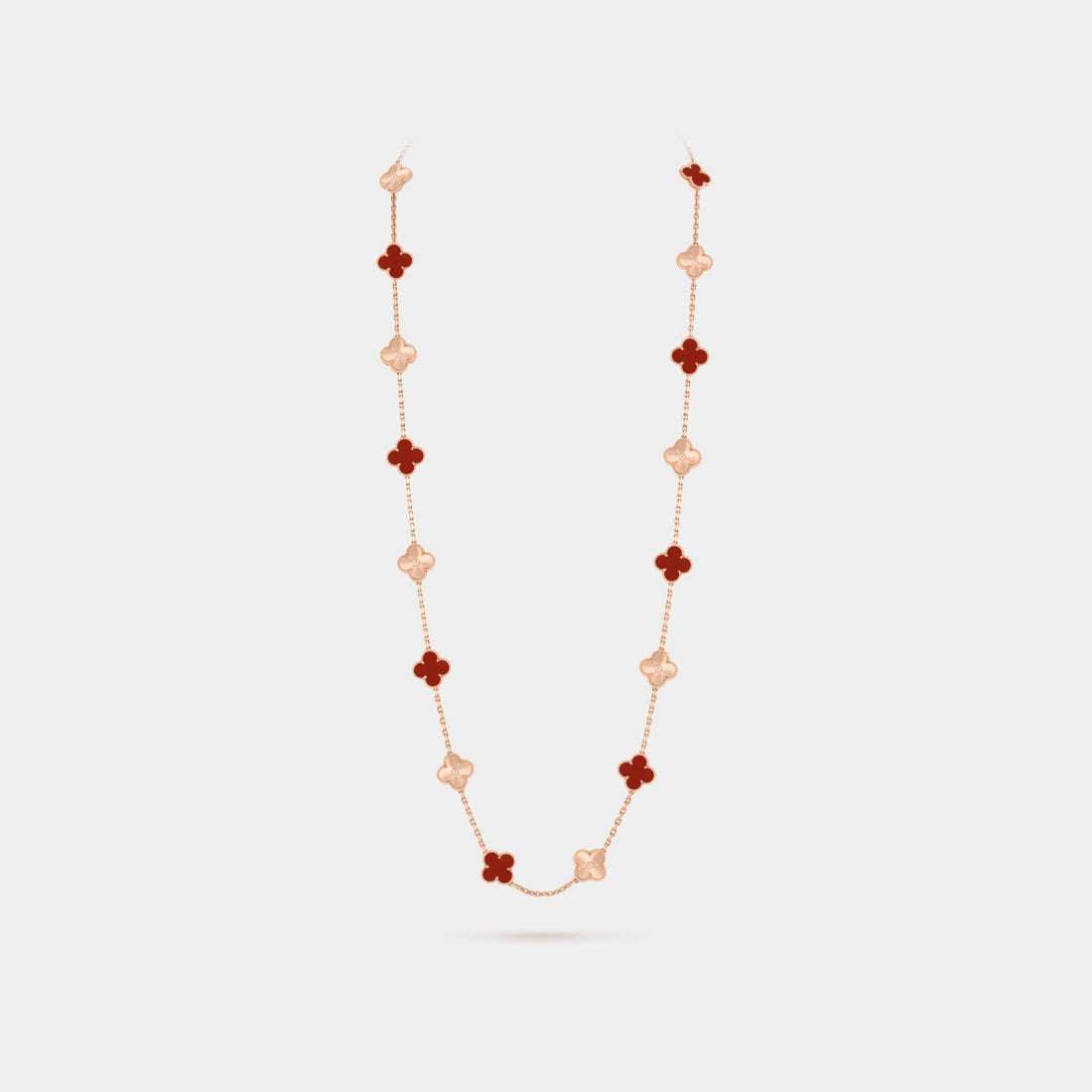 Vintage Alhambra Long Necklace 20 Motifs Rose Gold Carnelian