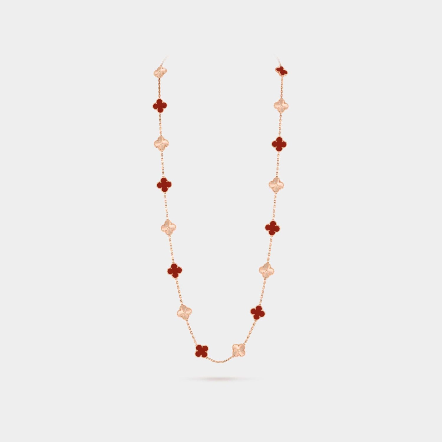Vintage Alhambra Long Necklace 20 Motifs Rose Gold Carnelian