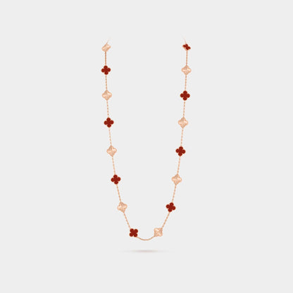 Vintage Alhambra Long Necklace 20 Motifs Rose Gold Carnelian