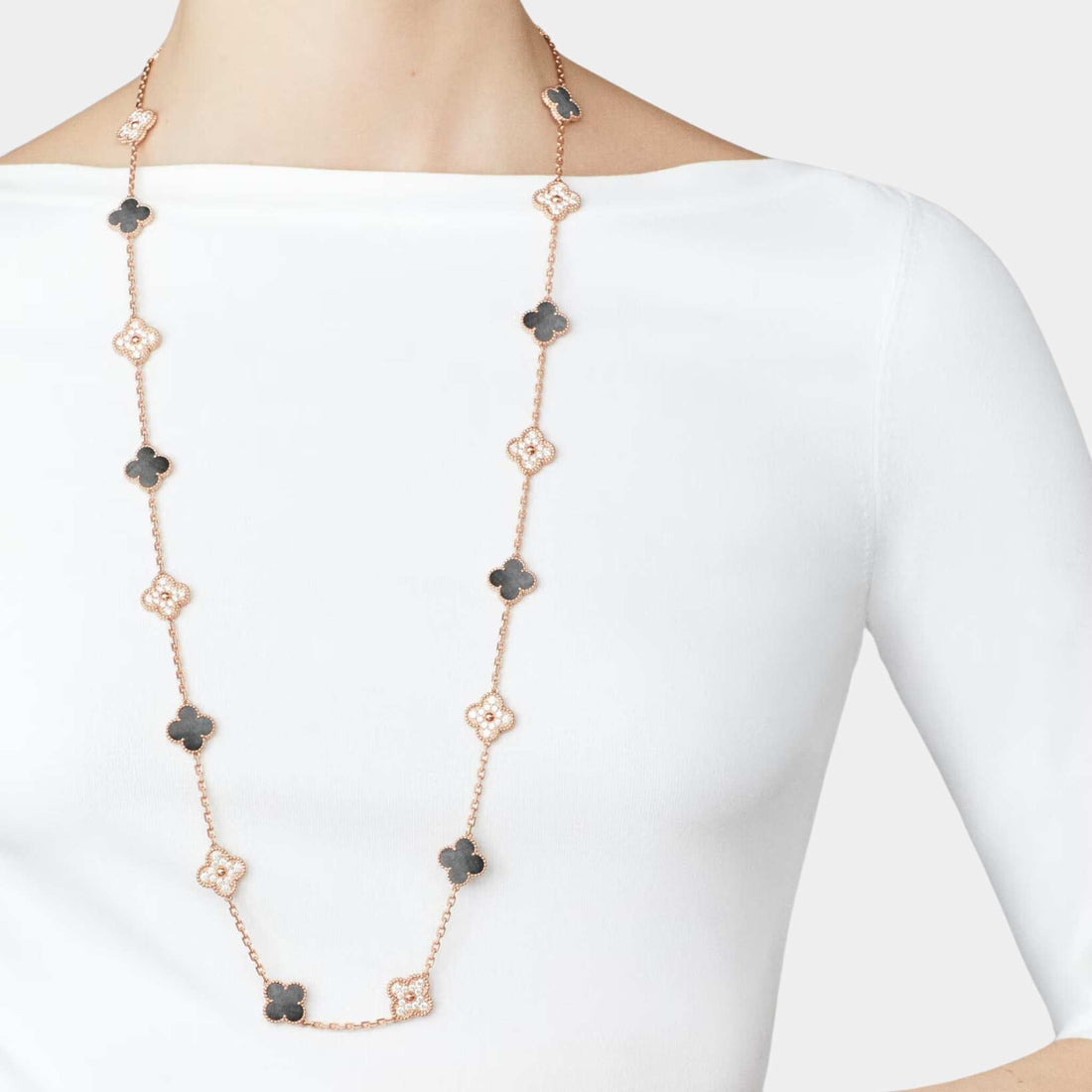 Vintage Alhambra Necklace 20 Motifs Rose Gold &amp; MOP