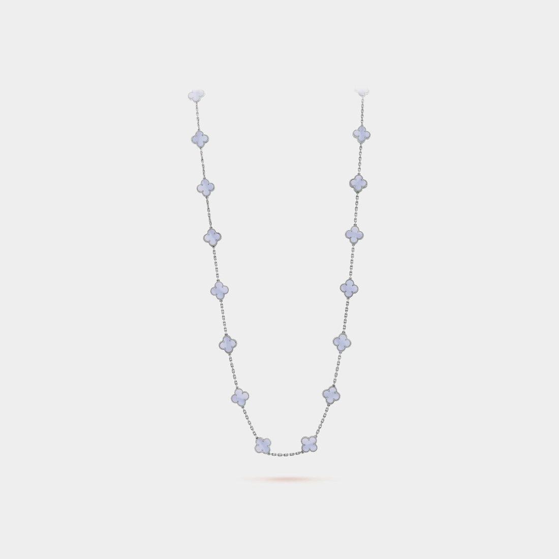 Vintage Alhambra Long Necklace 20 Motifs White Gold Chalcedony