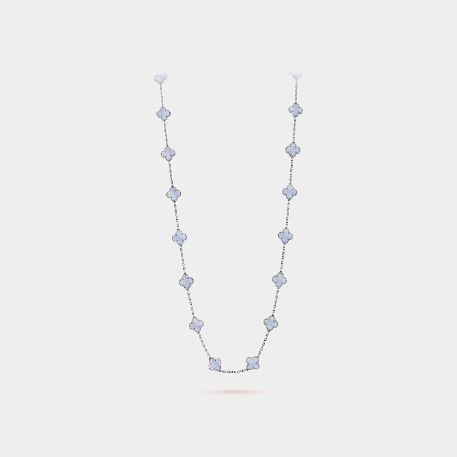 Vintage Alhambra Long Necklace 20 Motifs White Gold Chalcedony