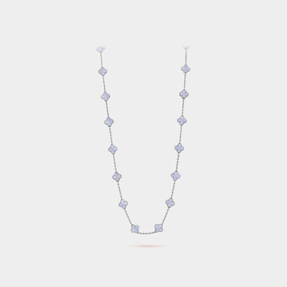 Vintage Alhambra Long Necklace 20 Motifs White Gold Chalcedony