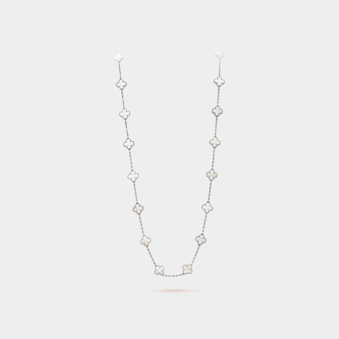 Vintage Alhambra Long Necklace 20 Motifs White Gold Mother Of Pearl