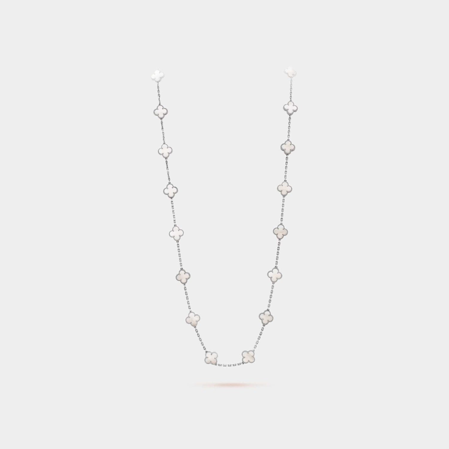 Vintage Alhambra Long Necklace 20 Motifs White Gold Mother Of Pearl