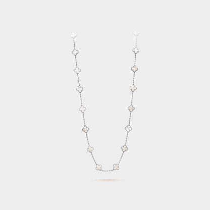 Vintage Alhambra Long Necklace 20 Motifs White Gold Mother Of Pearl