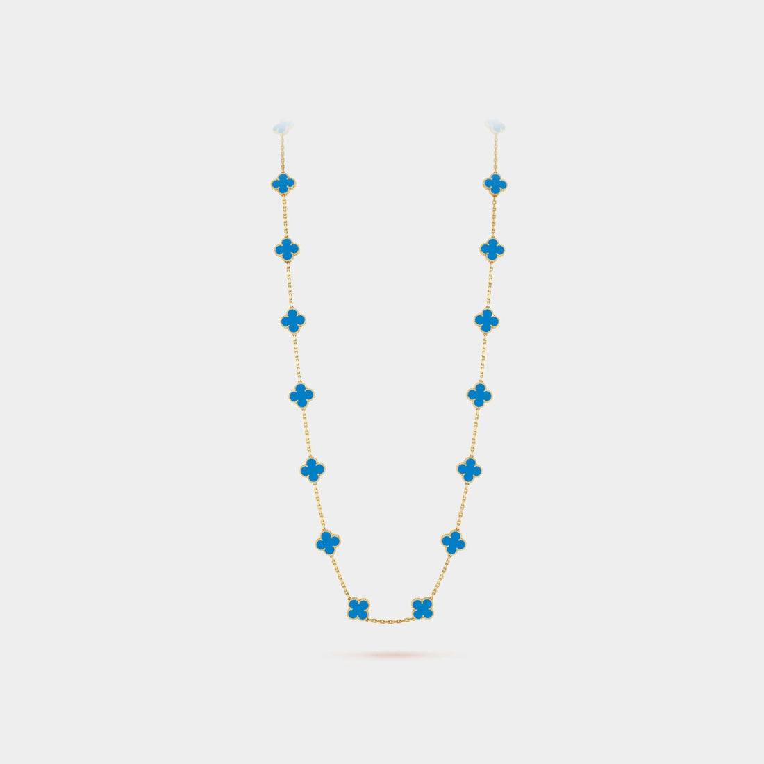 Vintage Alhambra Long Necklace 20 Motifs Yellow Gold Agate