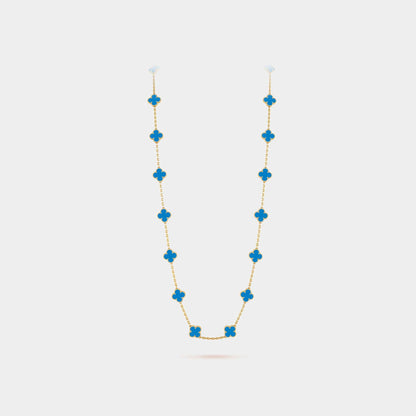 Vintage Alhambra Long Necklace 20 Motifs Yellow Gold Agate