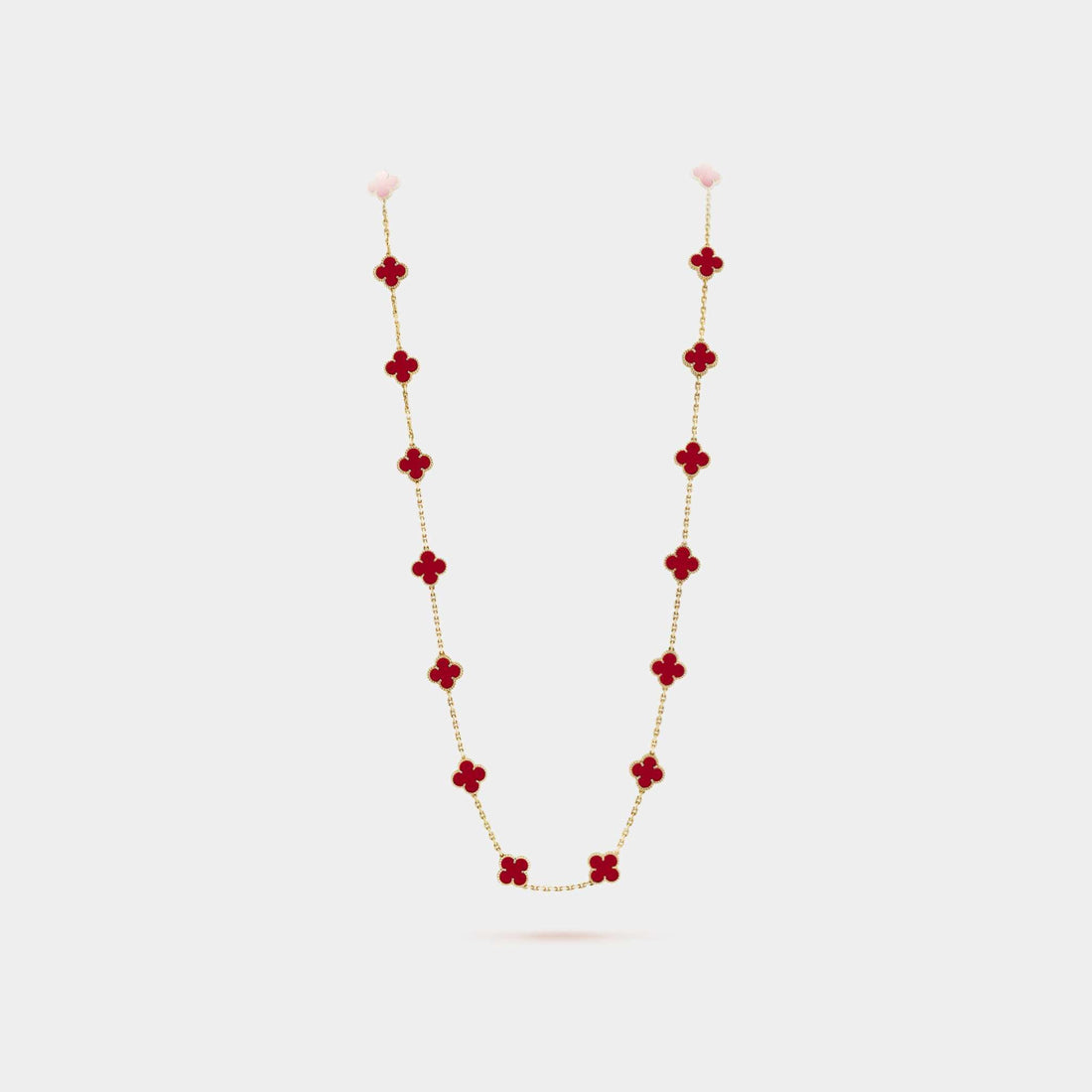 Vintage Alhambra Long Necklace 20 Motifs Yellow Gold Carnelian