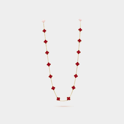 Vintage Alhambra Long Necklace 20 Motifs Yellow Gold Carnelian