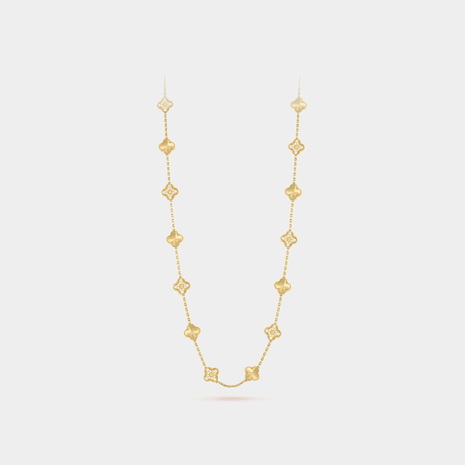 Vintage Alhambra Long Necklace 20 Motifs Yellow Gold Diamond