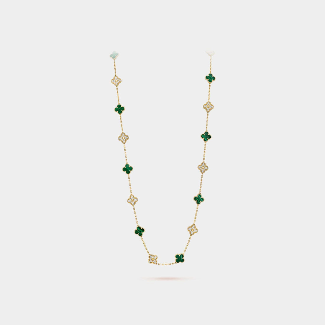 Vintage Alhambra Necklace 20 Motifs Yellow Gold &amp; Malachite