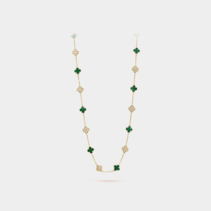Vintage Alhambra Necklace 20 Motifs Yellow Gold &amp; Malachite