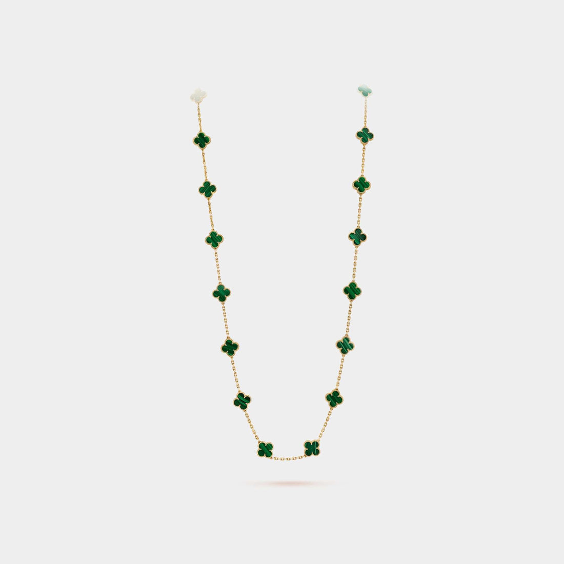 Vintage Alhambra Long Necklace 20 Motifs Yellow Gold Malachite