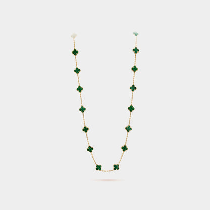 Vintage Alhambra Long Necklace 20 Motifs Yellow Gold Malachite