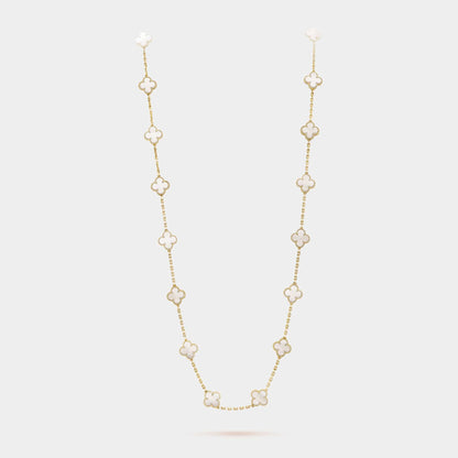 Vintage Alhambra Long Necklace 20 Motifs Yellow Gold Mother Of Pearl