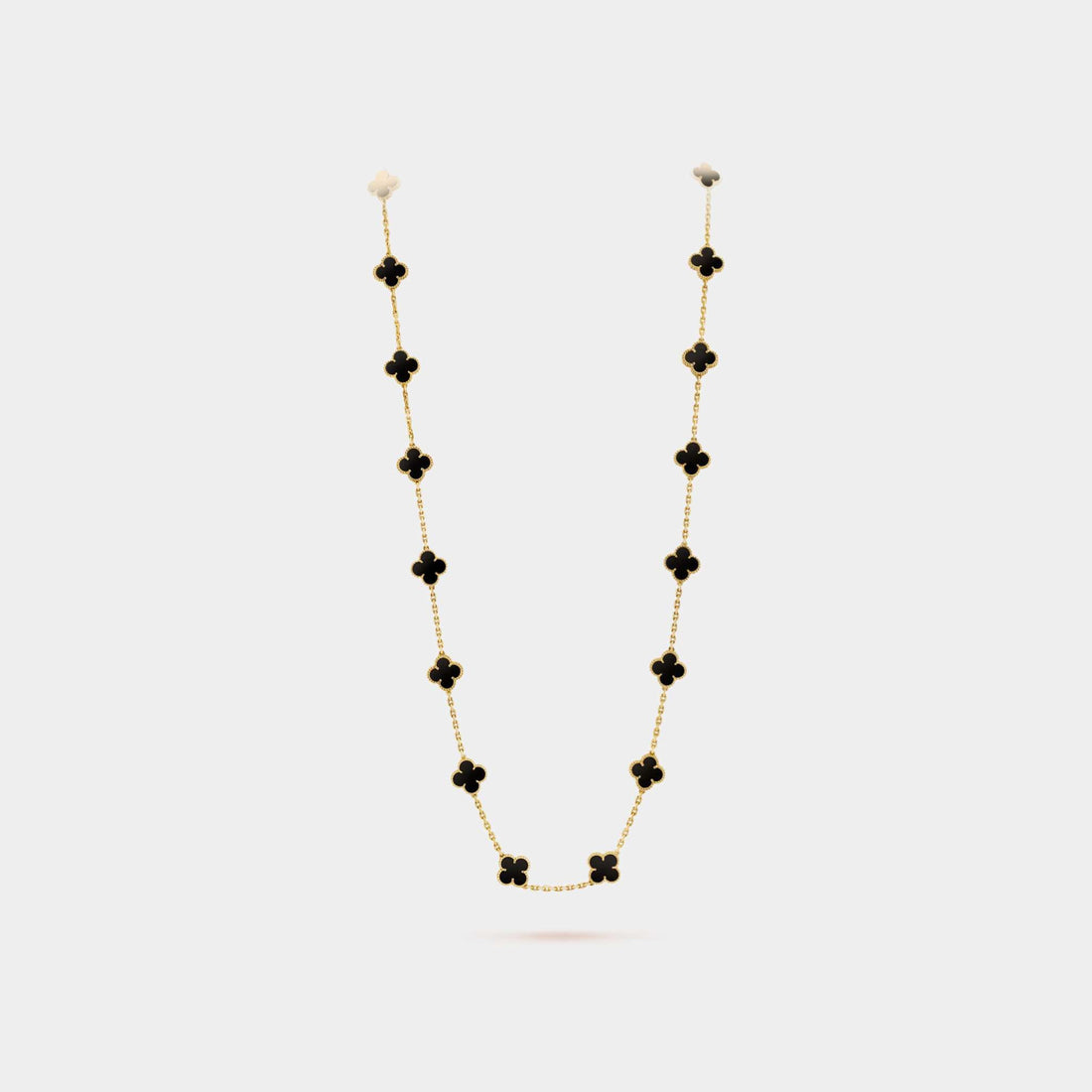 Vintage Alhambra Long Necklace 20 Motifs Yellow Gold Onyx
