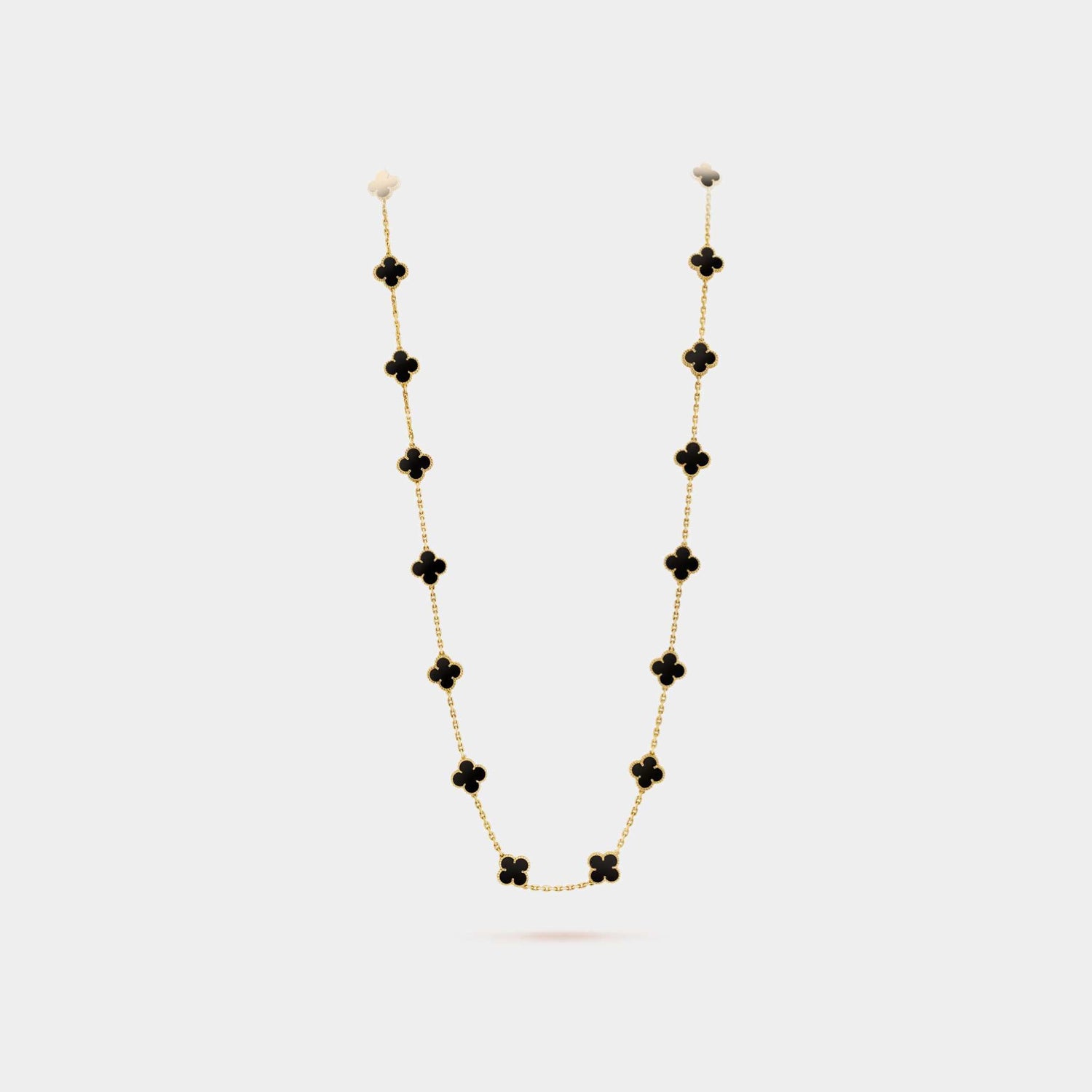 Vintage Alhambra Long Necklace 20 Motifs Yellow Gold Onyx