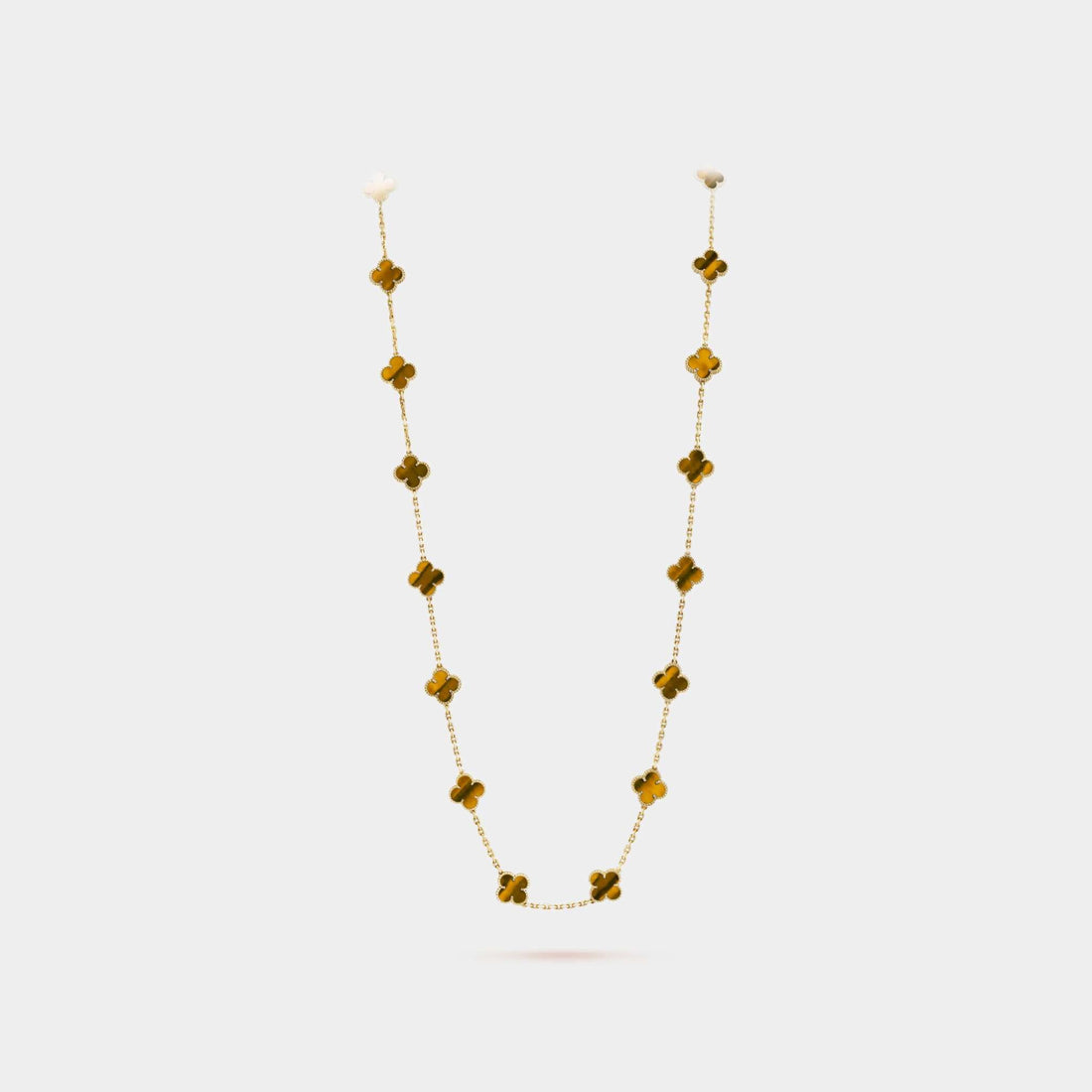 Vintage Alhambra Long Necklace 20 Motifs Yellow Gold Tiger Eye