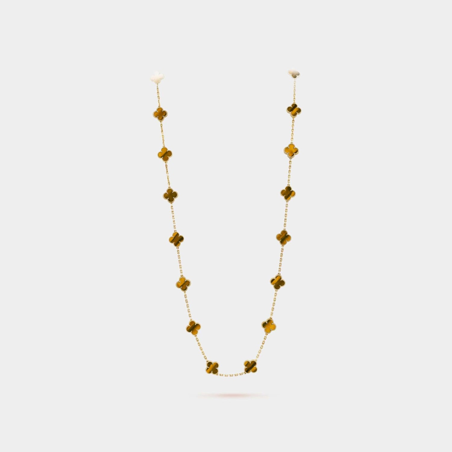 Vintage Alhambra Long Necklace 20 Motifs Yellow Gold Tiger Eye