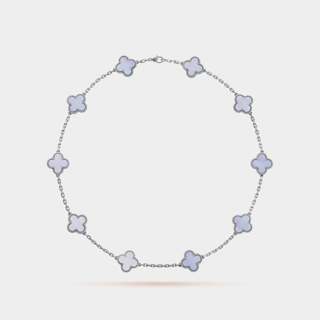 Vintage Alhambra Necklace 10 Motifs White Gold Chalcedony