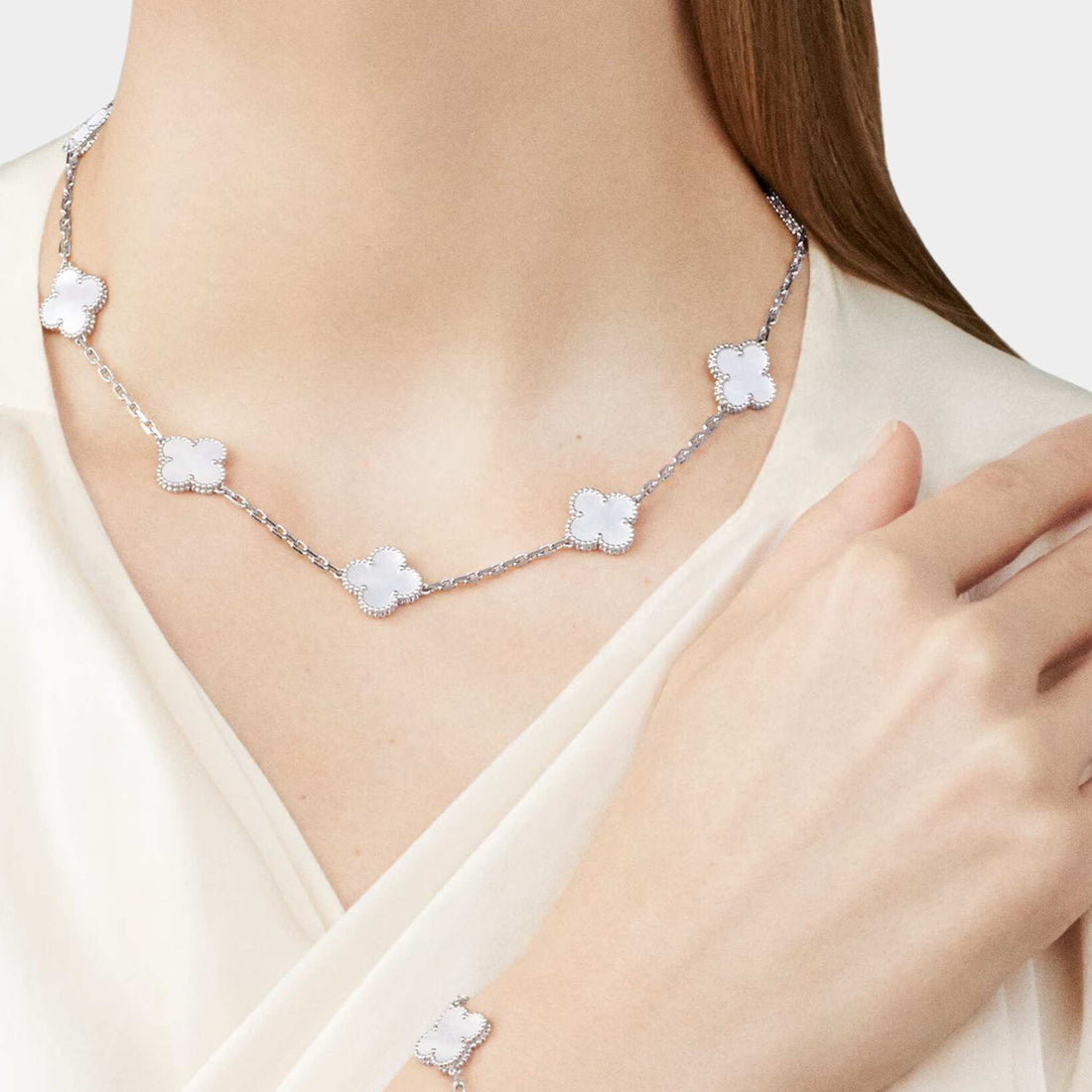 Vintage Alhambra Necklace 10 Motifs White Gold Mother Of Pearl