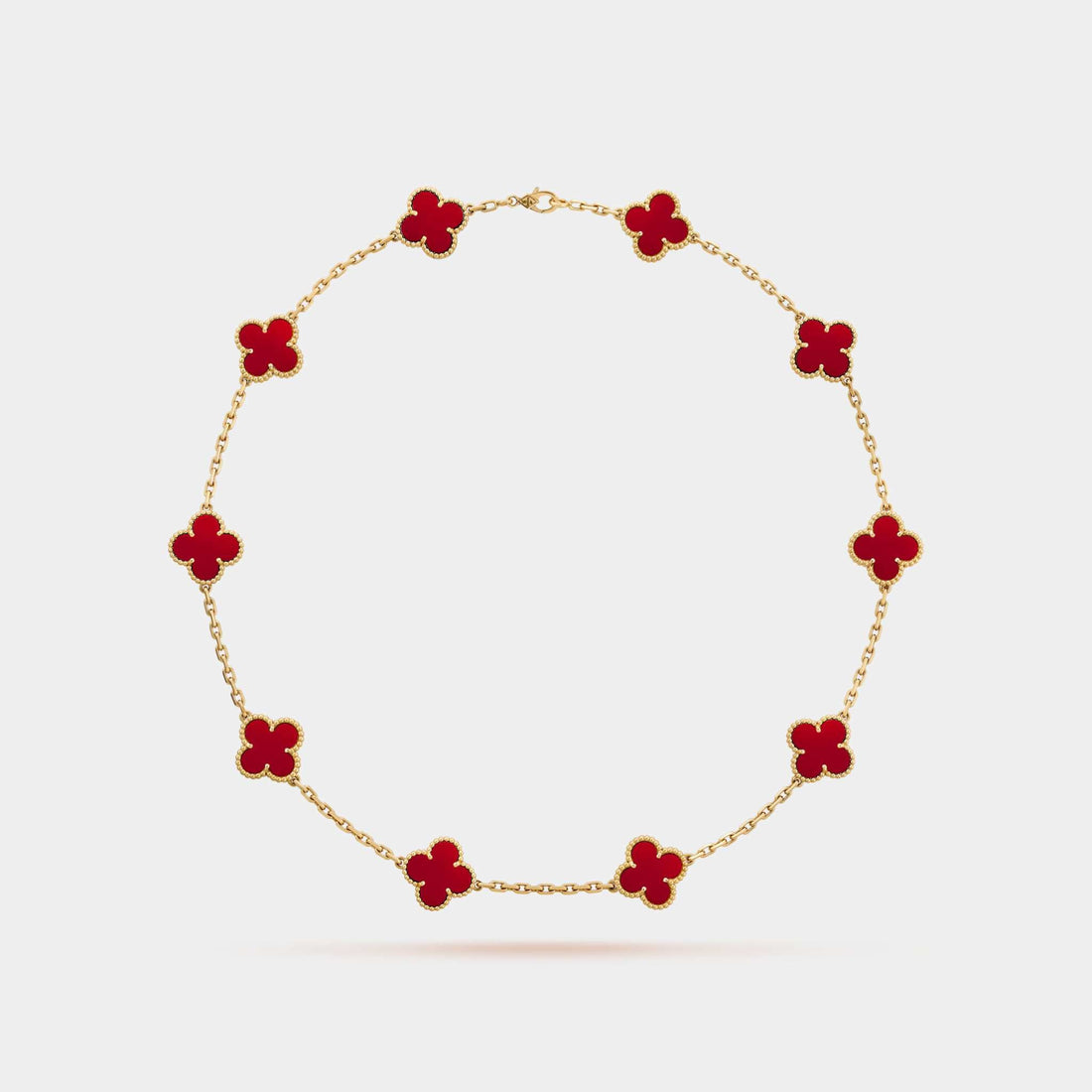 Vintage Alhambra Necklace 10 Motifs Yellow Gold Carnelian