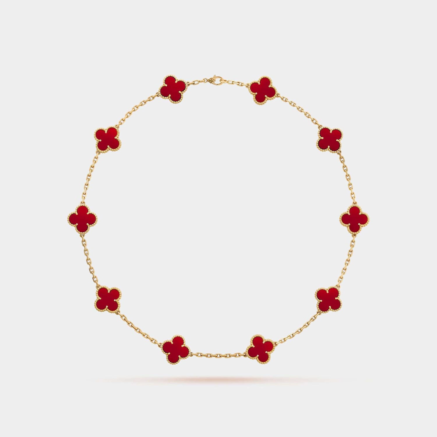Vintage Alhambra Necklace 10 Motifs Yellow Gold Carnelian