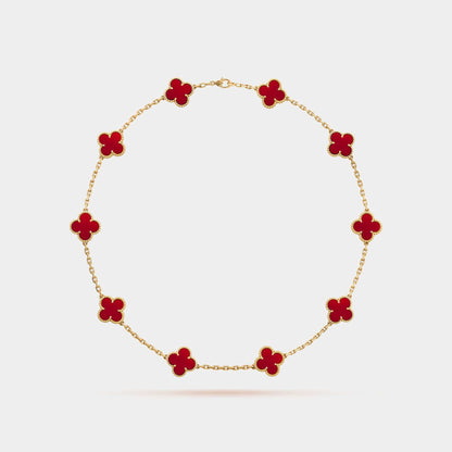 Vintage Alhambra Necklace 10 Motifs Yellow Gold Carnelian