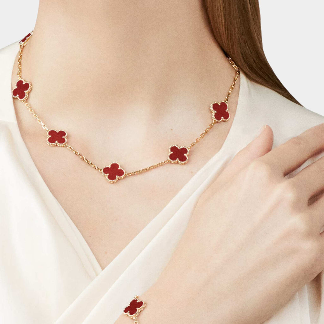 Vintage Alhambra Necklace 10 Motifs Yellow Gold Carnelian
