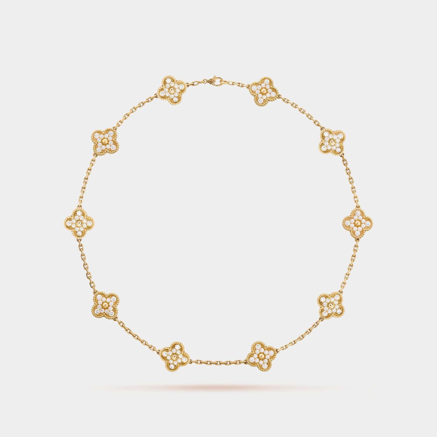 Vintage Alhambra Necklace 10 Motifs Yellow Gold Diamond