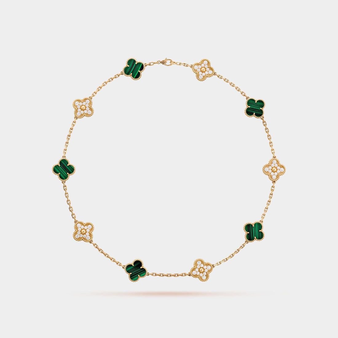 Vintage Alhambra Necklace 10 Motifs Yellow Gold Diamond Malachite