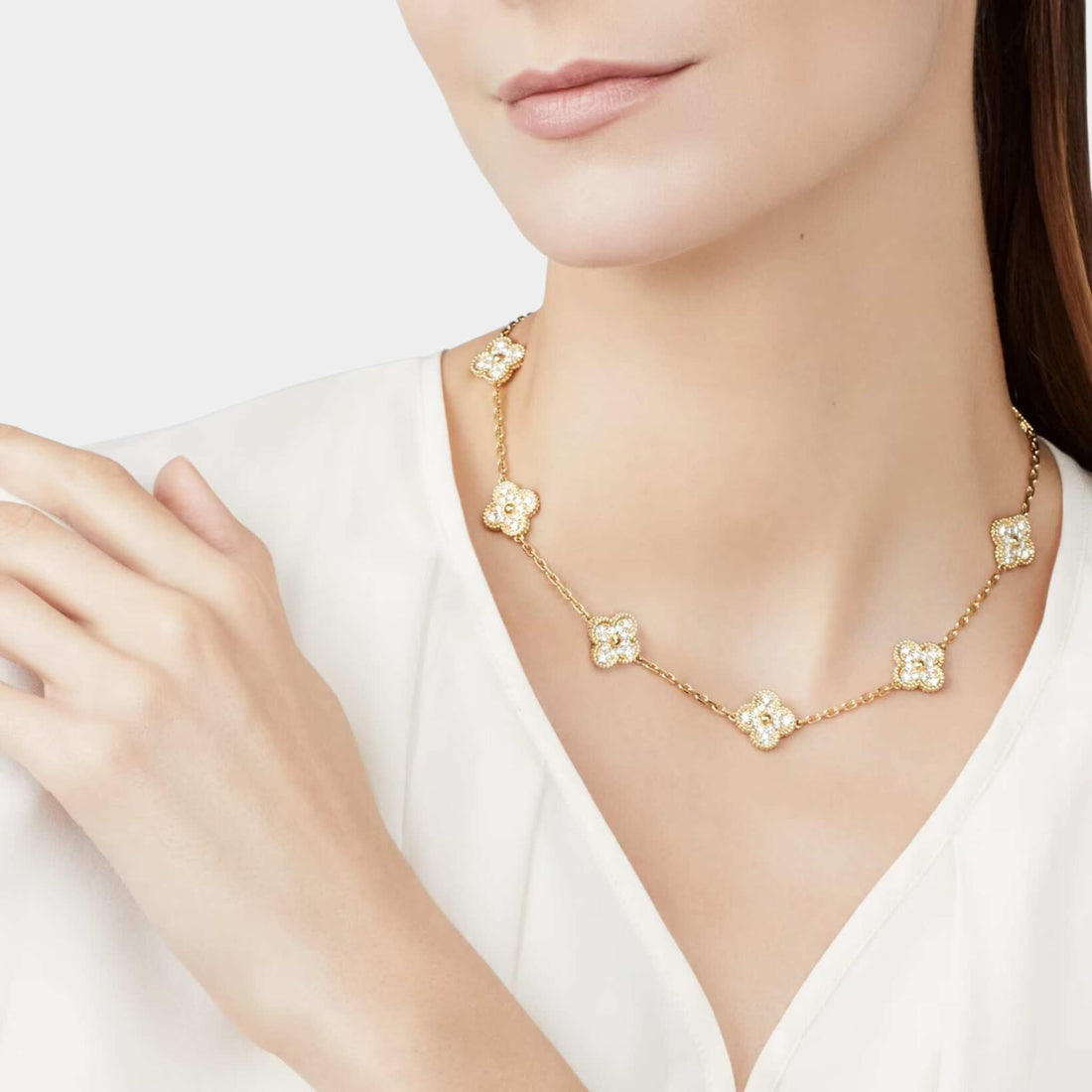 Vintage Alhambra Necklace 10 Motifs Yellow Gold Diamond